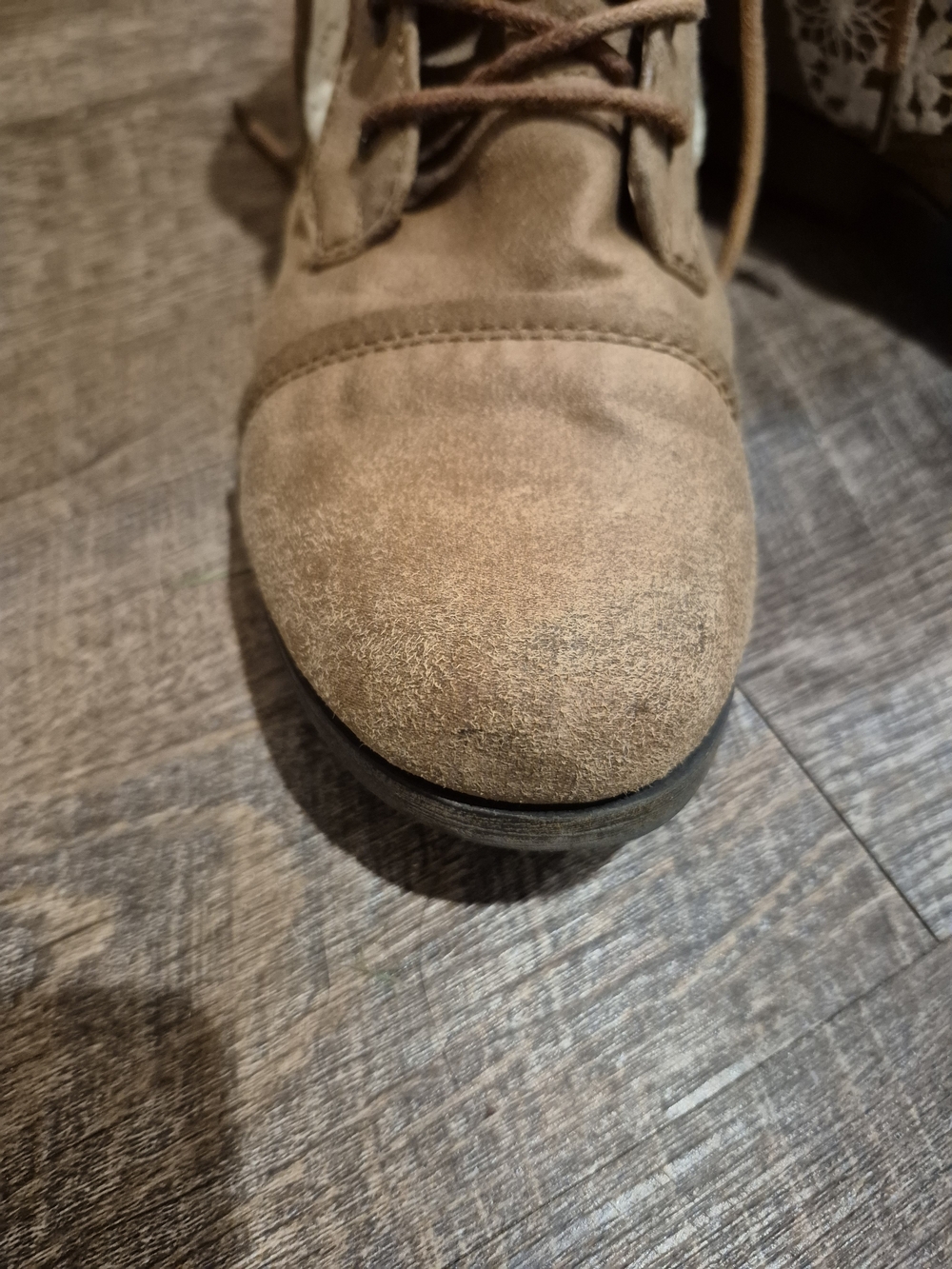 Brash Tan Lace-Up Ankle Boots with Cream Crochet Panels - Picture 6 of 14